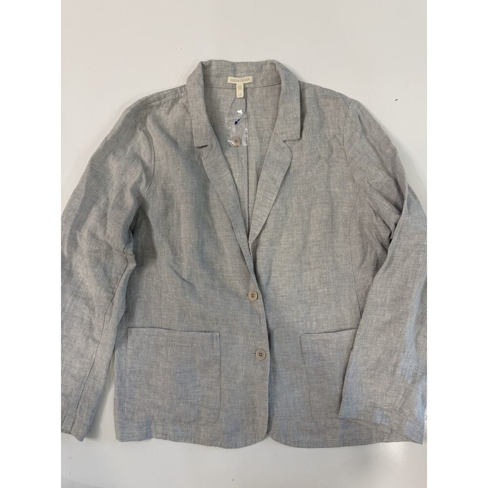 NWOT Eileen Fisher Silver Metallic 2 Button Blazer-Large-97% Organic Linen